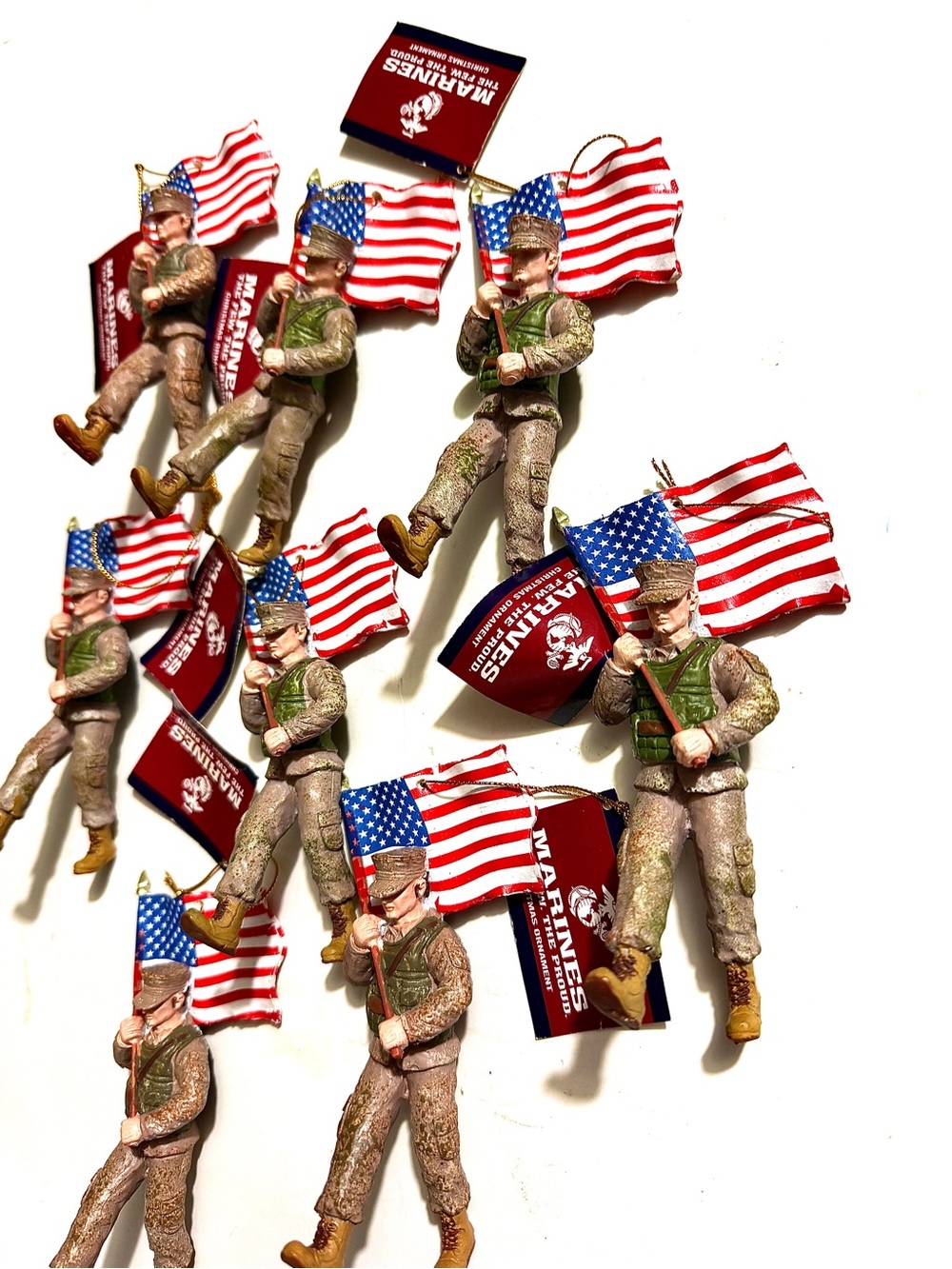 New! Kurt Alder Resin Marine Core Soldier Ornaments & American Flags Lot of 8
